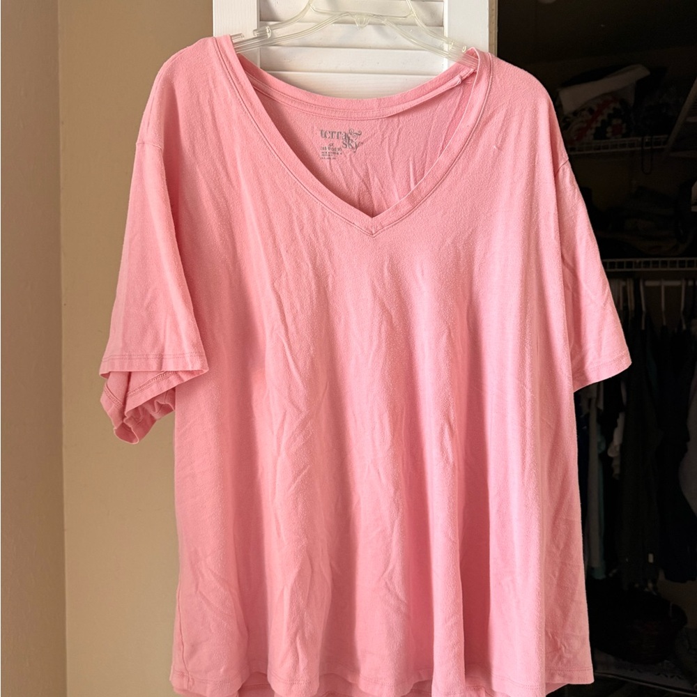 Terra & Sky Light Pink V-Neck Short Sleeve Top